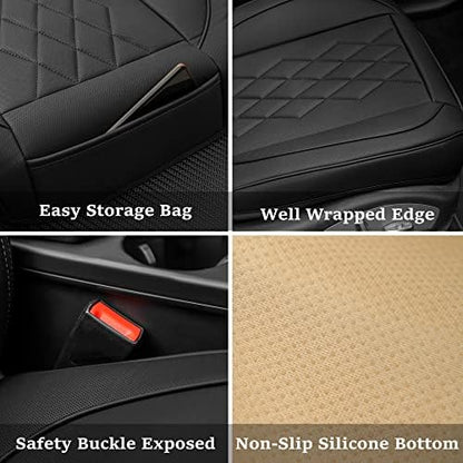 JOJOBAY 2pack Leather Car Seat Cover,Bottom Seat Covers for Cars,Front Seat Protector,Fit for 95% of Vehicles - Padded,Anti-Slip,Premium Leather(2 PCS,Black) - Image 4