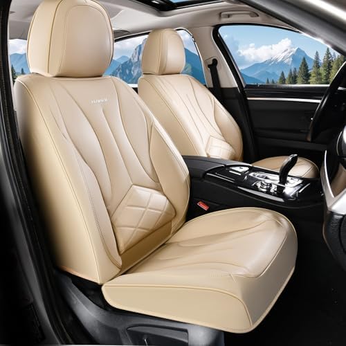 FLORICH Seat Cover, Leather Car Seat Covers Full Set, Waterproof Car Seat Protectors 5 Seats, Front and Rear Seat Covers for Cars, Automotive Seat Protector Fit for Most Sedans SUV Truck - Beige - Image 2