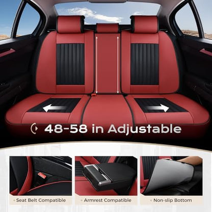 Coverado Car Seat Covers Full Set, Seat Covers for Cars, Car Seat Cover, Car Seat Protector, Leather Car Seat Cushion, Waterproof Car Seat Covers Front Seats and Back Fit for Most Cars(Red&Black) - Image 6