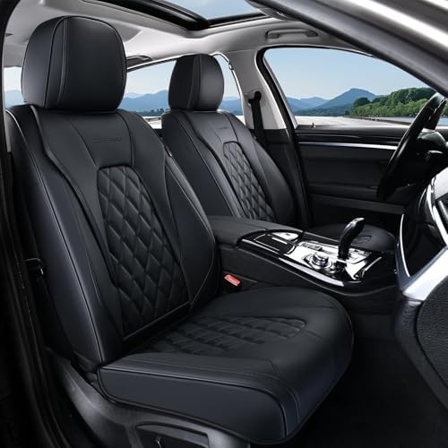 Coverado Car Seat Covers Front Seats, 2-Pack Black Seat Covers for Cars, Waterproof Nappa Leather Car Seat Covers for Cars, Car Seat Protector Car Seat Cushion Universal Fit for Most Cars Truck SUV by COVERADOAUTO