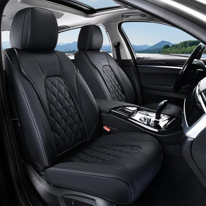 Coverado Car Seat Covers Front Seats, 2-Pack Black Seat Covers for Cars, Waterproof Nappa Leather Car Seat Covers for Cars, Car Seat Protector Car Seat Cushion Universal Fit for Most Cars Truck SUV by COVERADOAUTO