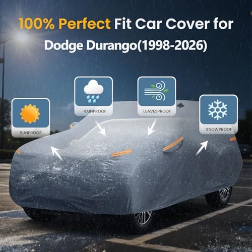 Waterproof Durango(1998-2026) Car Cover with Breathable Vents, [Upgrade] Premium Covers with Cotton Liner and Zipper Door,Sun Rain Snow Dust Uv Protection.(Gift with Towel Storage Bag) - Image 3