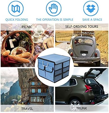 Car Trunk Organizer Collapsible Portable Multi Compartments Organizer with Non Slip Straps for SUV Truck Auto Vehicle Car Auto Minivan (Small covered, Blue) - Image 7
