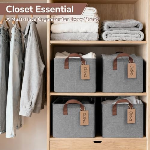 CHICVITA 4 Pack Fabric Storage Bins for Shelves, Metal Frame, 20L Gray - Image 2