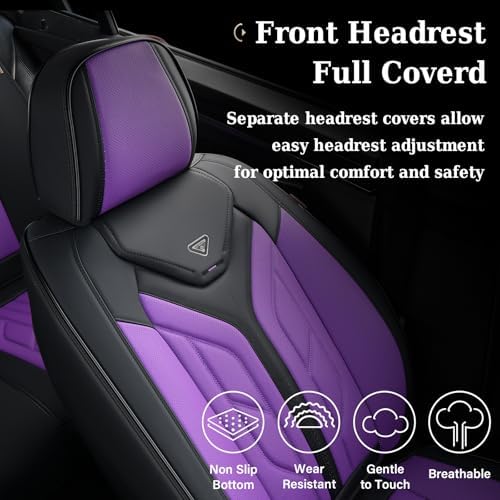 Coverado Front Seat Covers, Leather Seat Covers for Cars, Car Seat Covers Front Seats, Automotive Seat Covers Car Seat Protector Car Accessories Fit for Most Sedans SUV Pick-up Truck(Black&Purple) - Image 5