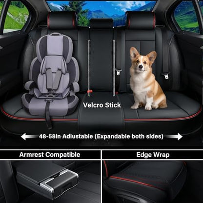 Coverado Car Seat Cover Full Set, Red Seat Covers Front Seats Back Seat Covers, Nappa Leather Waterproof, Car Seat Cushion, Car Seat Protector Universal Fit Most Cars - Image 3