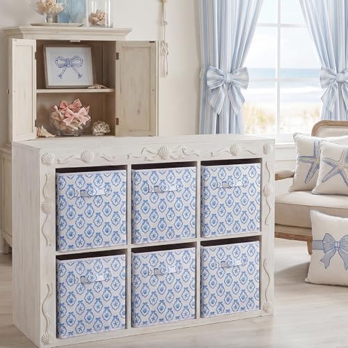 Geelin 6 Pcs Blue Bow Seashell Storage Bin 11 in Storage Basket with Handle - Image 5