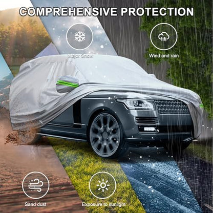 Full Car Cover Universal 6 Layers Outdoor Thicked All Weather Cover, Sunshield, Waterproof, Snow Proof, UV Proof, Scratch Proof, Bird Droppings, 6 Reflective Strips, Fits SUVs up 191"-200" - Image 3