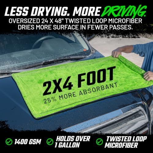Slick Products Mega Car Drying Towel - 1400 GSM Twisted Loop Microfiber - Image 2