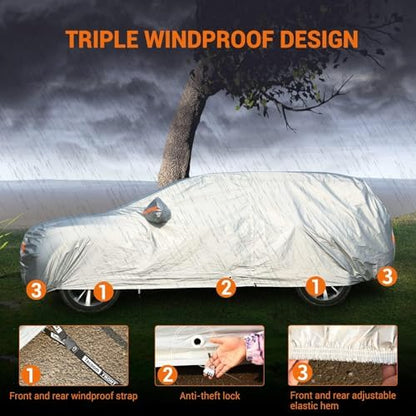 Tecoom SUV Car Cover Waterproof All Weather, 3-Layer Fleece Lined Outdoor Indoor Cover with Zipper Door & Lock, UV Snow Hail Sun Protection, Fit for SUV (206"–215") - Image 2