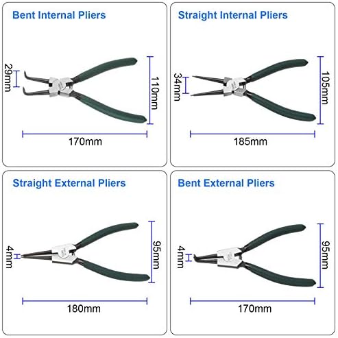 4 Piece 7 Inch Internal/External Snap Ring Pliers Set Heavy Duty Circlip Pliers Kit Straight/Bent Jaw Pliers for Ring Remover Retaining and Remove Hoses - Image 2