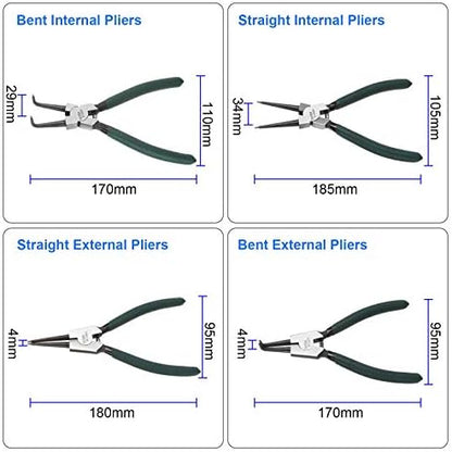 4 Piece 7 Inch Internal/External Snap Ring Pliers Set Heavy Duty Circlip Pliers Kit Straight/Bent Jaw Pliers for Ring Remover Retaining and Remove Hoses - Image 2