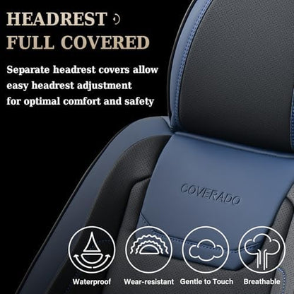 Coverado Car Seat Covers Full Set, Seat Covers for Cars, Waterproof, Leather Car Seat Cushion, Universal Car Interior Covers Seat Protectors for Most Cars Blue - Image 4