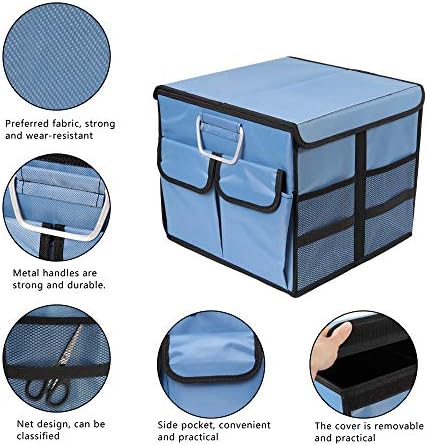 Car Trunk Organizer Collapsible Portable Multi Compartments Organizer with Non Slip Straps for SUV Truck Auto Vehicle Car Auto Minivan (Small covered, Blue) - Image 3