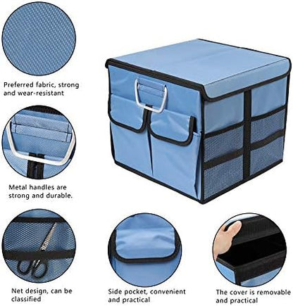 Car Trunk Organizer Collapsible Portable Multi Compartments Organizer with Non Slip Straps for SUV Truck Auto Vehicle Car Auto Minivan (Small covered, Blue) - Image 3