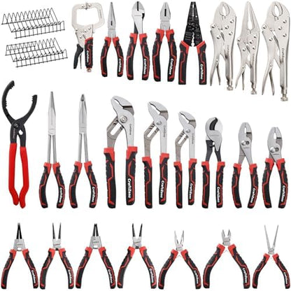 24 PC Pliers Tool Set with Storage Rack, Snap Ring, Needle Nose,Long Reach,Lineman's,Groove Joint and Diagonal Cutting Pliers,Cable Cutter,Wire Stripper for Plyers Home Use, Holiday,Fathers' Day Gift by CraftZone