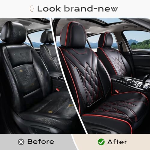 Coverado Car Seat Covers Full Set, Seat Covers for Cars, Waterproof Leather Automotive Seat Cover, Universal Car Interior Protectors Cushion for Most Cars - Image 6