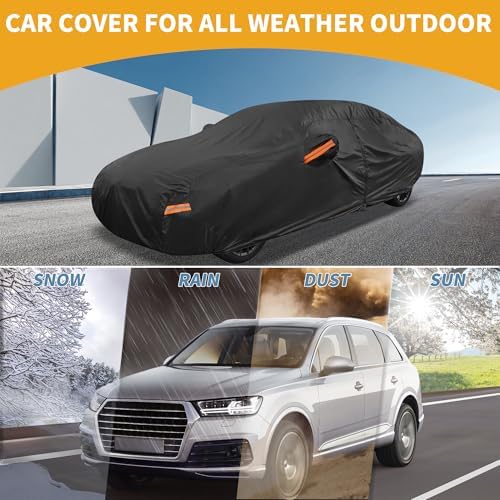 Universal Car Cover Waterproof All Weather 210D-PU, UV Sun Rain Protection, Fits for Sedan Length 178"-186", with Left Side Zipper, Black - Image 2