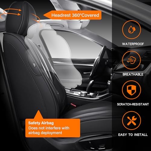 MINGBRON Seat Covers, Car Seat Covers Front Seats, Car Seat Cover, Car Seat Protector Waterproof, Car Seat Cushion Nappa Leather, Black Seat Covers Carseat Cover Universal Fit for Most Cars - Image 6