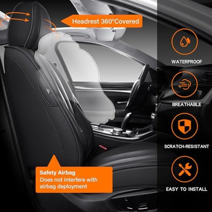 MINGBRON Seat Covers, Car Seat Covers Front Seats, Car Seat Cover, Car Seat Protector Waterproof, Car Seat Cushion Nappa Leather, Black Seat Covers Carseat Cover Universal Fit for Most Cars - Image 6