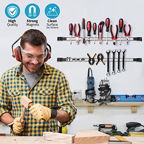 6 Pieces 24" Magnetic Tool Holder Strip, Stainless Steel Surface Tool Magnet Bar, Metal Tool Organizer Rack for Garage Organization, Easy To Install in Workshop, Mounting Screws Included - Image 2