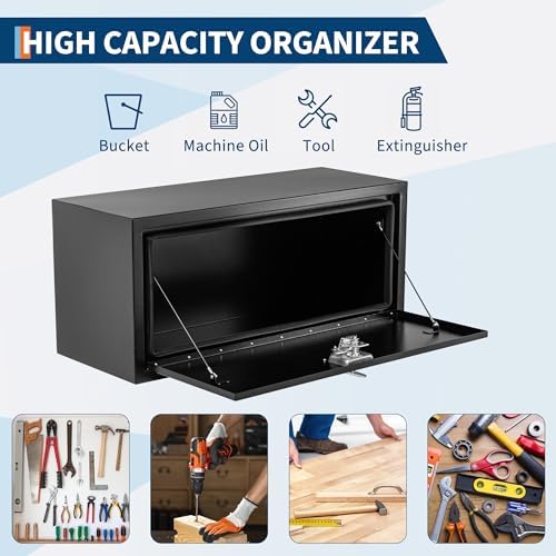 Garvee Black Steel Truck Bed Tool Box, Trailer Tongue Box, Truck Storage Organizer Tool Chest For Truck Bed, RV, Trailer (30 in x 14 in x 16 in-NEW) - Image 7
