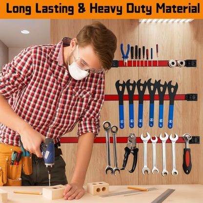 24" Magnetic Tool Holder Strip, 6 Pieces Red Metal Tool Organizer Rack with Stainless Steel Surface, Magnet Bar for Garage Workshop, Easy To Install with Mounting Screws - Image 2