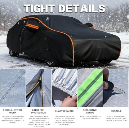 Outdoor Car Cover for Citroen C-Elysee 2012-2022, Waterproof Thicken Full Car Covers with Cotton Lining, Large Hail Blanket Rain Snow Sun UV Protection Covers - Image 5