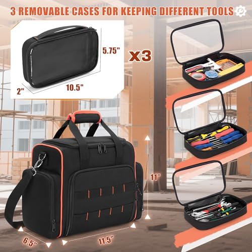 Marscamd Tool Bag with 3 Removable Cases, 2 Layers Tool Tote for Hand Tools - Image 3