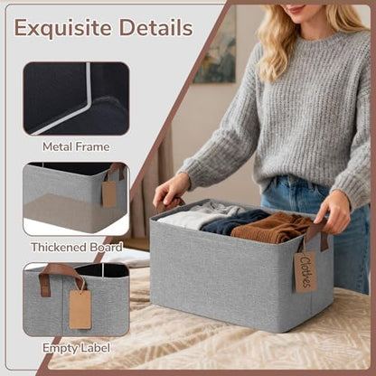 CHICVITA 4 Pack Fabric Storage Bins for Shelves, Metal Frame, 20L Gray - Image 5