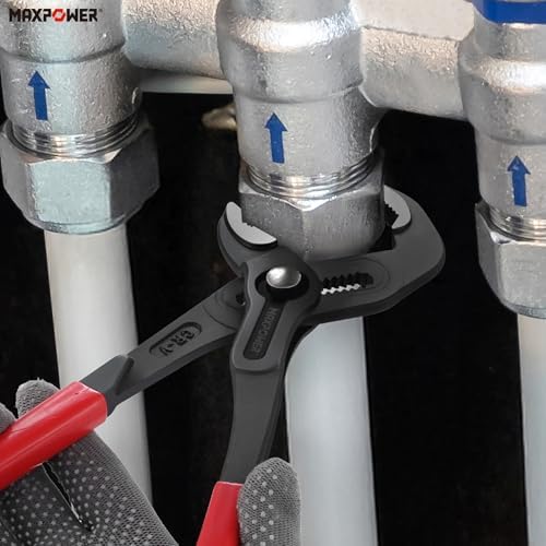 MAXPOWER 10" & 12" Tongue and Groove Pliers, Push-Button Adjust, V-Jaw - Image 2