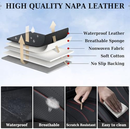 Coverado Car Seat Covers Full Set, Leather Seat Covers for Car, Waterproof Seat Covers, Automotive Seat Cushions, Breathable Car Seat Protector Universal for Most Sedans, Trucks, SUV (Black &Red Line) - Image 5