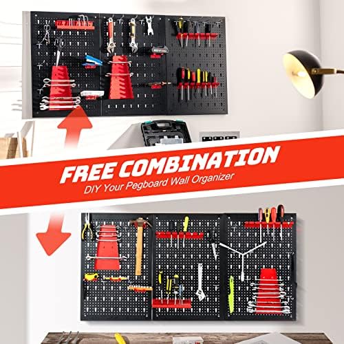 Goplus Garage Pegboard Tool Organizer, 4ft Metal Pegboard Wall Organizer w/3 Pegboards, Drill Bit Rack, Wrench Rack, Hooks Accessories, Wall-Mounted Tool Storage Peg Board for Workshop, Black - Image 4
