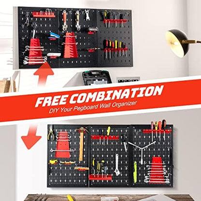Goplus Garage Pegboard Tool Organizer, 4ft Metal Pegboard Wall Organizer w/3 Pegboards, Drill Bit Rack, Wrench Rack, Hooks Accessories, Wall-Mounted Tool Storage Peg Board for Workshop, Black - Image 4