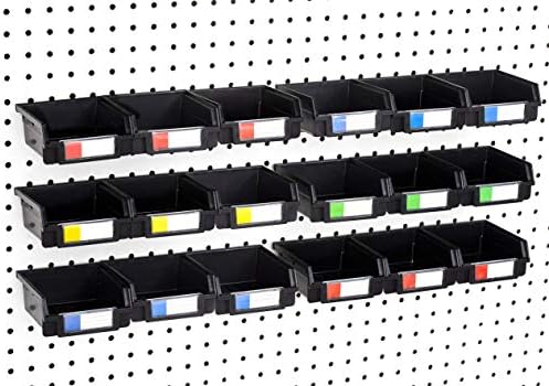 Pegboard Bins – 18 Pack Black - Hooks to Any Peg Board - Organize Hardware, Accessories, Attachments, Workbench, Garage Storage, Craft Room, Tool Shed, Hobby Supplies, Small Parts by RightArrange