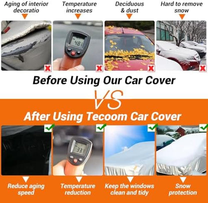 Tecoom Car Cover Waterproof All Weather, 3 Layers Car Covers for Automobiles, Fleece Lining with Zipper Door Lock Full Exterior Covers, Wind Rain Snow Sun Hail Protection Fit for Sedan (191-200 Inch) - Image 6