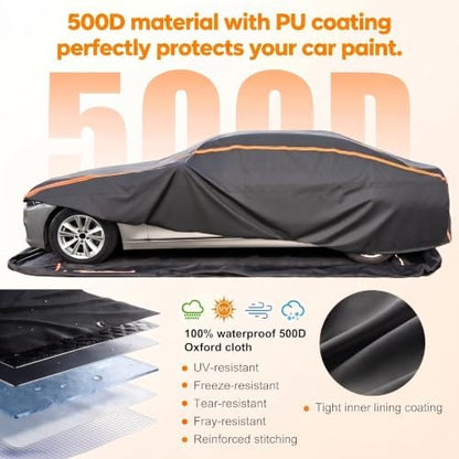 Full Enclosed Car Cover Waterproof All Weather Heavy-Duty Outdoor – Fits 209-218" Sedans: Avalon, Taurus, MKS/Continental, BMW740i, S-Class & More,Heavy-Duty Zip Cover with UV & Tear Protection - Image 4