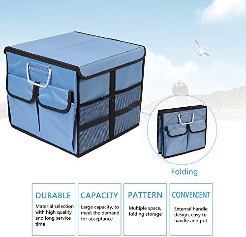 Car Trunk Organizer Collapsible Portable Multi Compartments Organizer with Non Slip Straps for SUV Truck Auto Vehicle Car Auto Minivan (Small covered, Blue) - Image 6