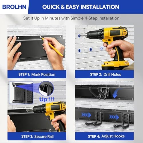 64 Inches Garage Tool Organizer Wall Mount, 920LBS Capacity Garden Tool Rack with Adjustable Hooks for Shovels, Rakes, Snowboard, Yard Tools & Men Gifts - Image 6