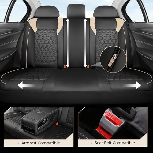 Coverado Seat Covers Full Set, Faux Leather Car Seat Covers for Cars, Waterproof Car Seat Cover, Universal Seat Covers, Car Seat Protector Car Seat Cushion Universal Fit Most Cars Trucks, Black&Beige - Image 6