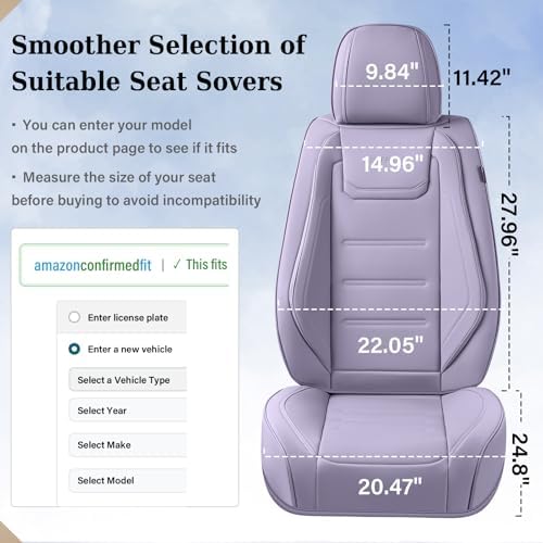 Coverado Car Seat Covers, Front Covers for Cars, Car Seat Cover Front Seats, Car Seat Protector Waterproof, Leather Car Seat Cushion, Universal Interior Covers Seat Protectors for Most Cars Purple - Image 6