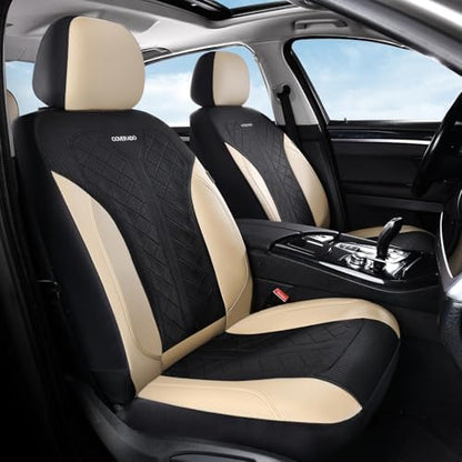 Coverado Front Seat Covers, Beige Seat Covers 2 Seats, Leather Car Protectors 2-Pack, Auto Seat Covers Spill-Proof Design Universal Fit for SUV, Vans, Sedan, Truck by COVERADOAUTO