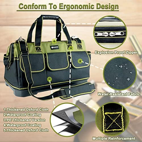 17in Tool Bag For Men Heavy Duty​ with Waterproof Molded Base, High Capacity Wide Mouth Tote, Construction Worker Electricians Tool Bags, Large Tool Bag Organizer for Men Women Tool Tote - Image 5