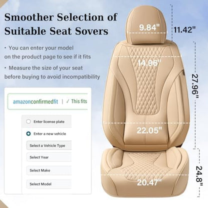 Coverado Waterproof Nappa Leather Car Seat Covers, Automotive Seat Covers，Front Car Seat Cushion & Car Seat Protector, Beige Seat Covers Universal Fit for Most Cars, SUVs, Trucks - Image 5