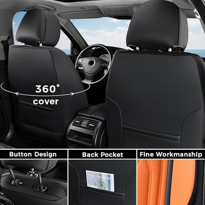 Coverado Seat Covers FullSet, 5 Seats Car Seat Protector, Waterproof Nappa Leather Cushion, Front & Rear Fit for Most Sedans SUV Pick-up Truck-Black&Orange - Image 3