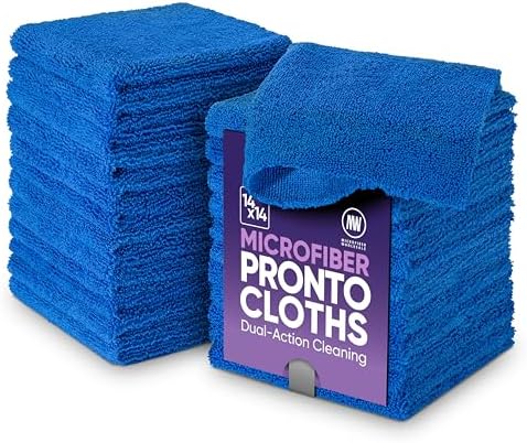 Microfiber Wholesale Pronto Cloths, Dual-Sided Microfiber Cleaning Towels, Soft Plush & Scrub Cloths for Dusting, Scrubbing, Kitchen, Windows & Car Detailing, Absorbent Bulk 25-Pack Blue by MicrofiberWholesale