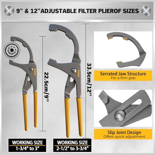 ELEAD 9-Piece Ultimate Oil Filter Wrench Set - Professional Oil Filter Removal Tool, Swivel Head Oil Filter Wrenches, Adjustable Oil Filter Remover Pliers, Universal Oil Filter Wrench and Valve Lapper - Image 4