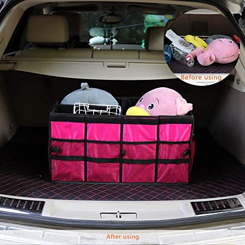Car Trunk Organizer Collapsible Portable Multi Compartments Organizer with Non Slip Straps for SUV Truck Auto Vehicle Car Auto Minivan(Large without cover, Rose red) - Image 3