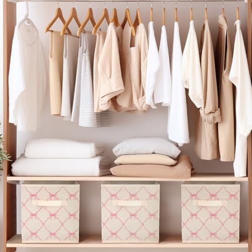Geelin 6 Pcs Light Pink Bow Cube Storage Bins 11 Inch Storage Basket - Image 6