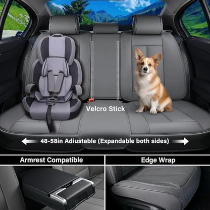 Coverado Car Seat Cover Full Set, Gray Seat Covers Front Seats Back Seat Covers, Nappa Leather Waterproof, Car Seat Cushion, Car Seat Protector Universal Fit Most Cars - Image 3